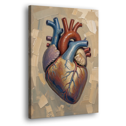 Anatomical Heart Painting in Blue and Gold - Canvas Wall Art - Side