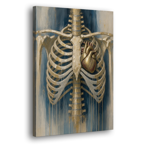 Anatomical Wall Art with a Gilded Heart Within - Canvas Wall Art - Side