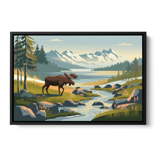 Anchorage Alaskan Wilderness - Black Framed Canvas Wall Art - Front