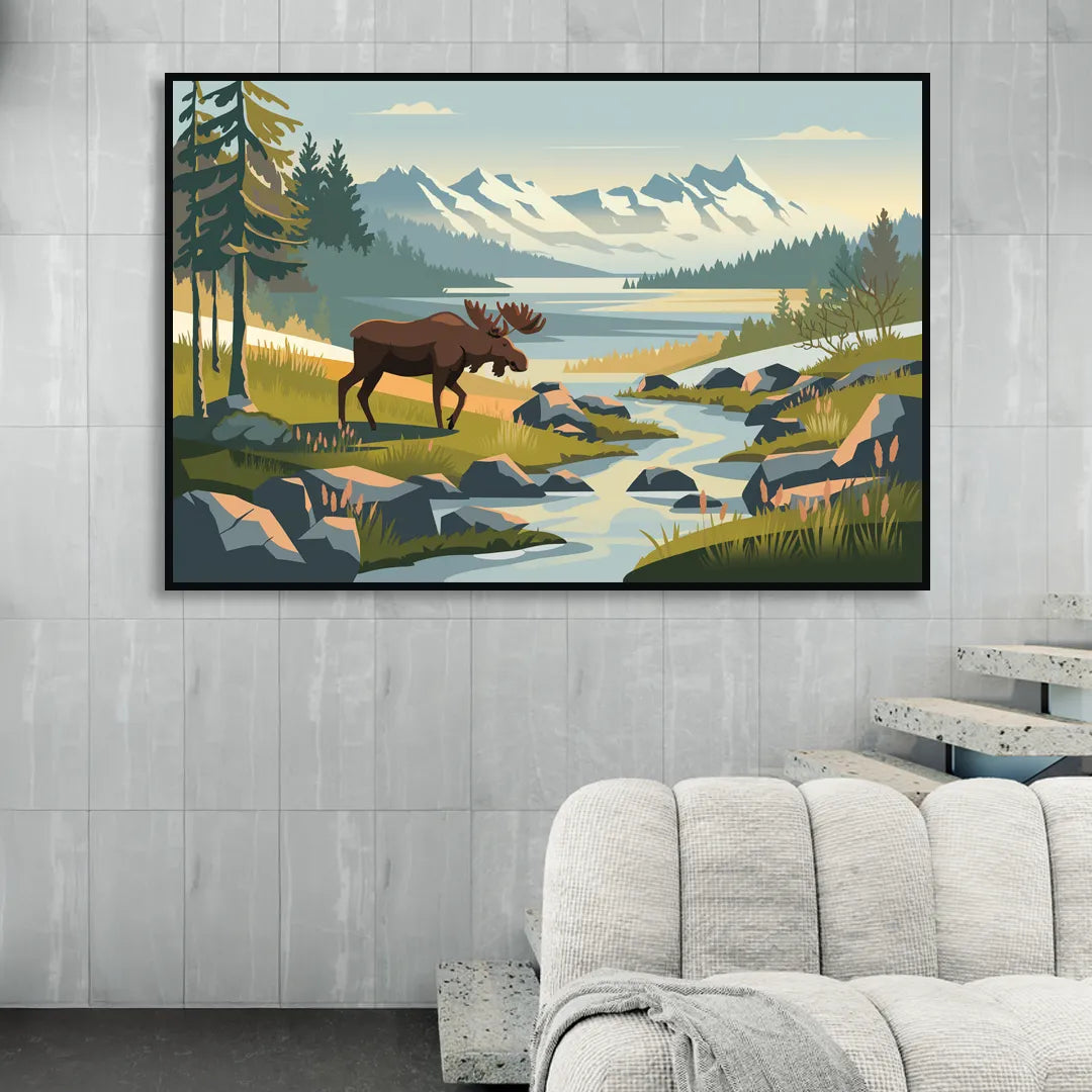 Anchorage Alaskan Wilderness Living Room - Black Canvas Wall Art