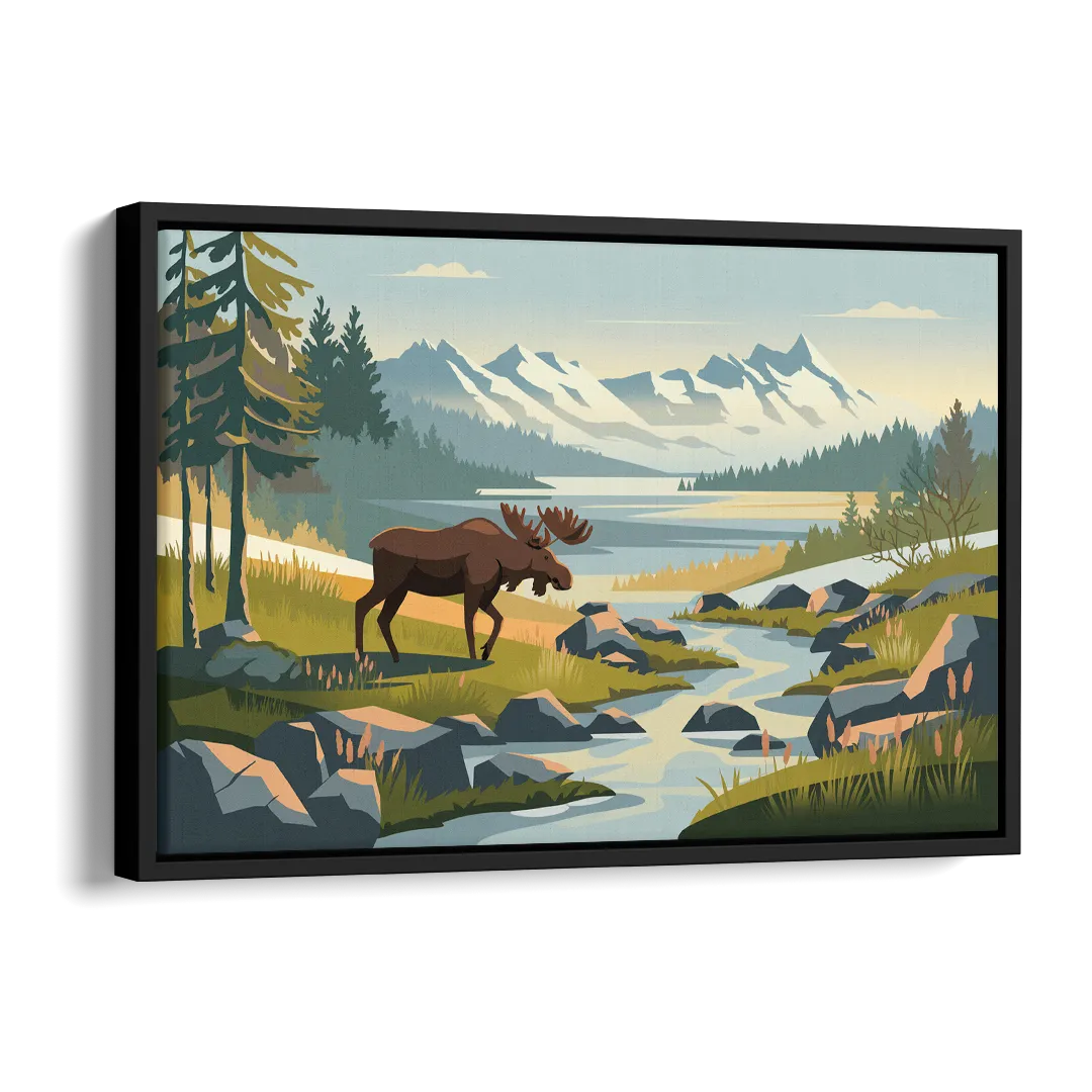 Anchorage Alaskan Wilderness Side - Black Canvas Wall Art