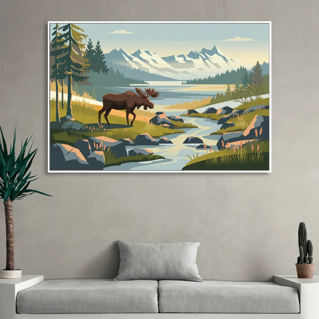 Anchorage Alaskan Wilderness Sitting Room - White Canvas Wall Art