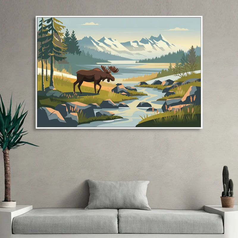 Anchorage Alaskan Wilderness Sitting Room - White Canvas Wall Art