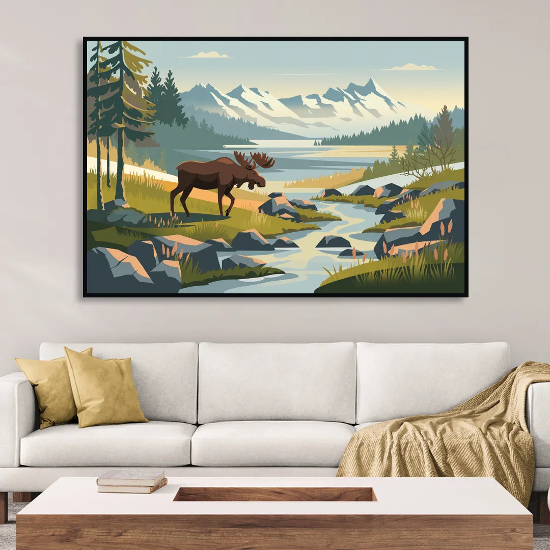 Anchorage Alaskan Wilderness Sitting Room - Black Canvas Wall Art