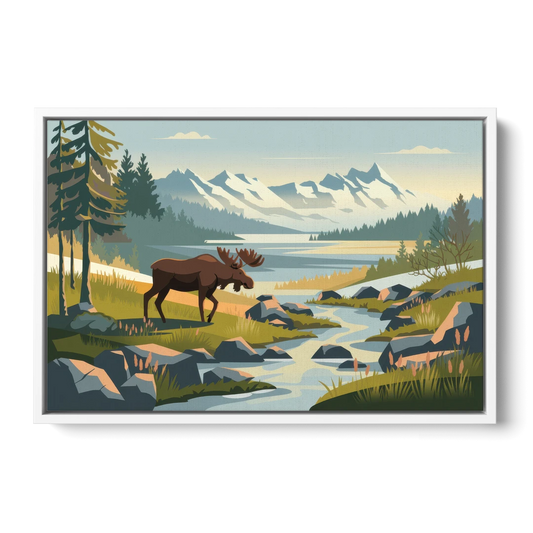 Anchorage Alaskan Wilderness - White Framed Canvas Wall Art - Front