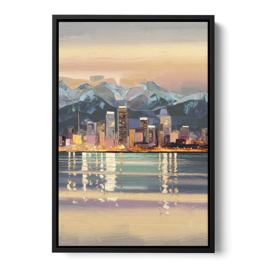 Anchorage Cityscape Reflection - Black Framed Canvas Wall Art - Front