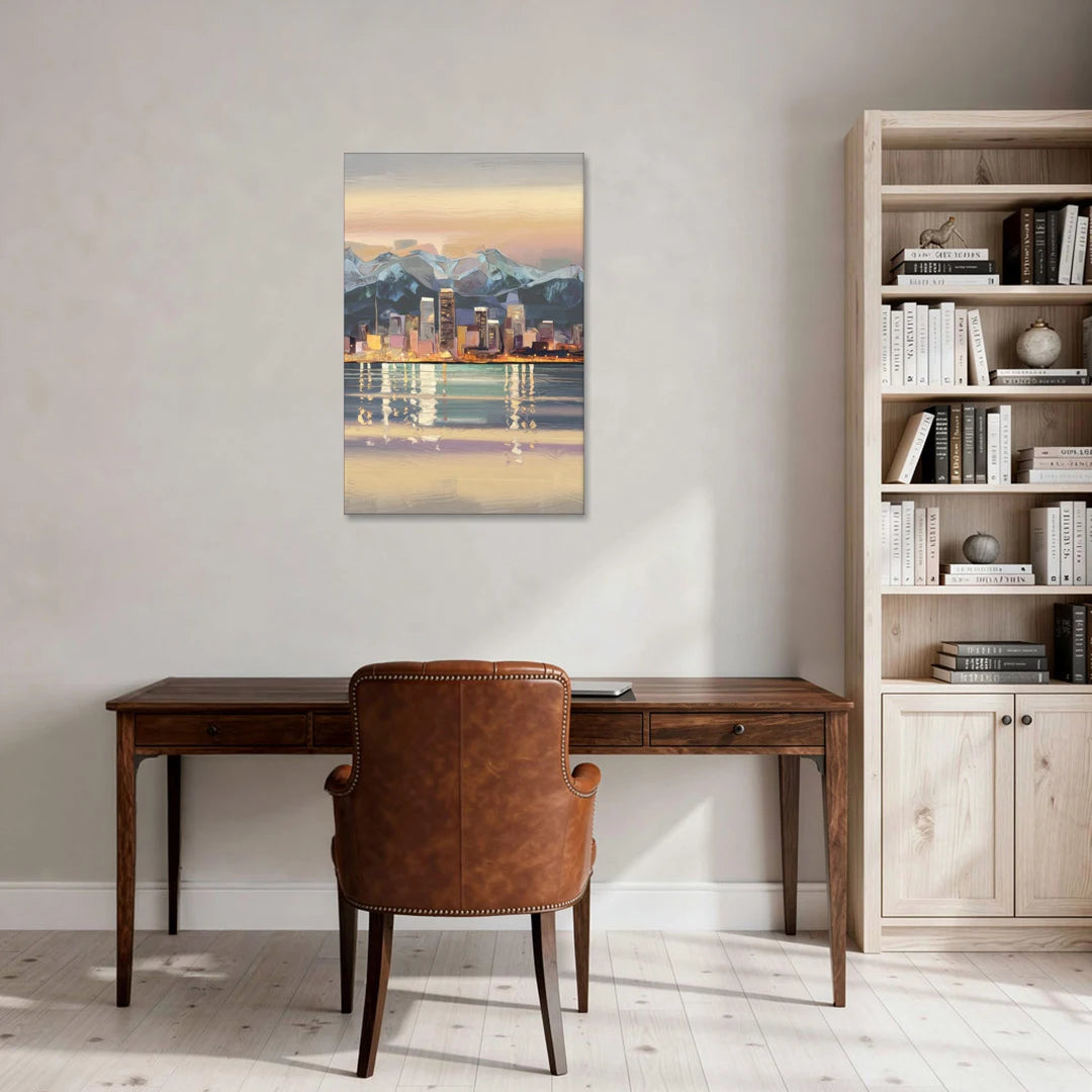 Anchorage Cityscape Reflection - Canvas Wall Art - Office - 24x36