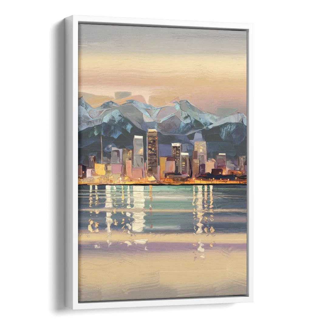 Anchorage Cityscape Reflection Side - White Canvas Wall Art