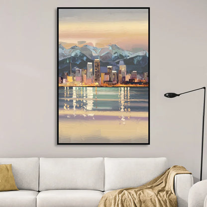 Anchorage Cityscape Reflection Living Room - Black Canvas Wall Art