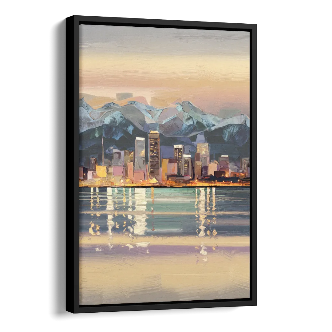 Anchorage Cityscape Reflection Side - Black Canvas Wall Art