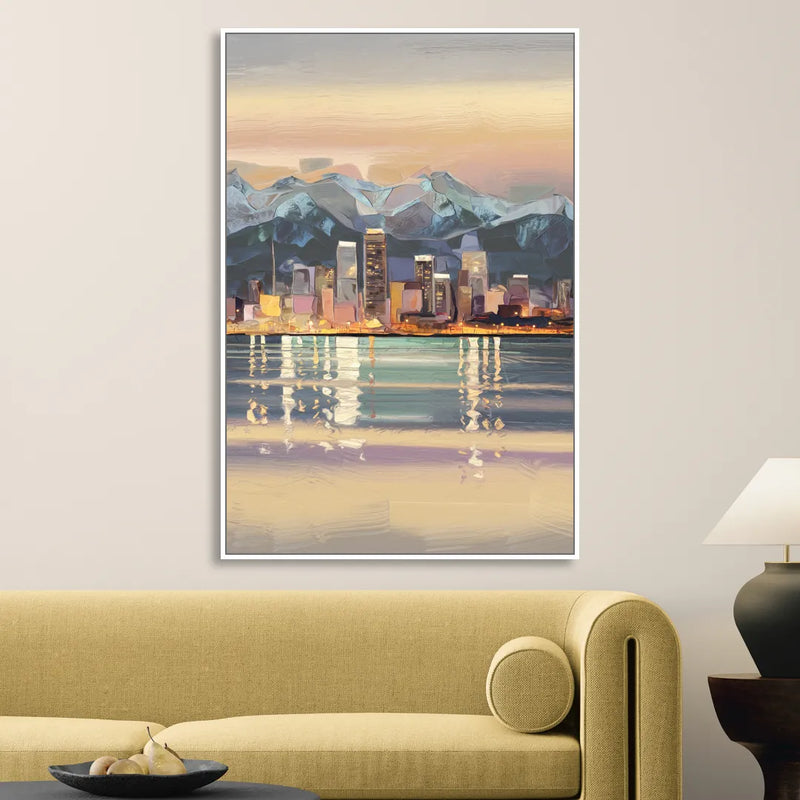 Anchorage Cityscape Reflection Sitting Room - White Canvas Wall Art