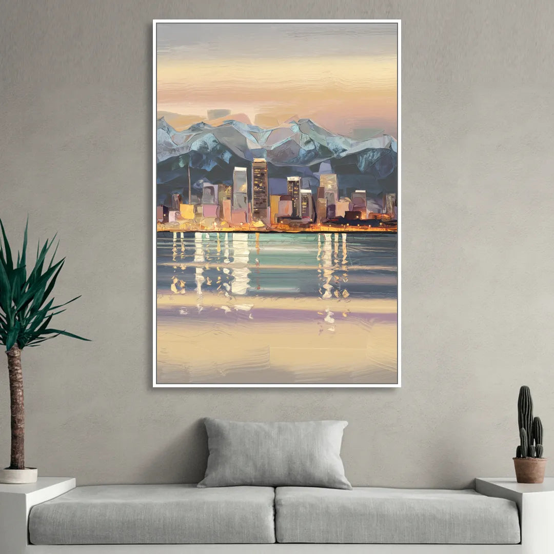 Anchorage Cityscape Reflection Living Room - White Canvas Wall Art