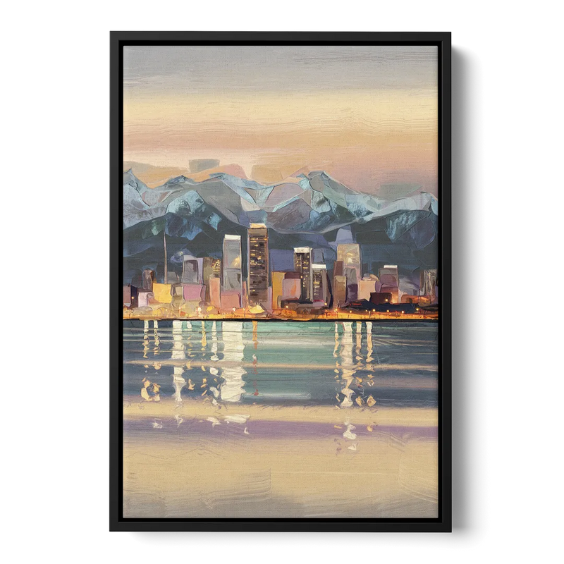 Anchorage Cityscape Reflection Front - Black Canvas Wall Art