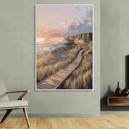 Anchorage Coastal Landscape Sitting Room - White Canvas Wall Art