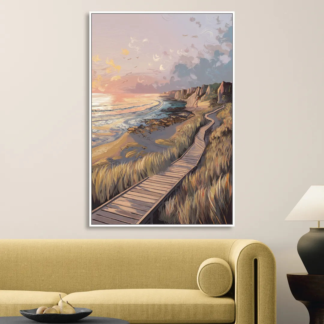 Anchorage Coastal Landscape Living Room - White Canvas Wall Art