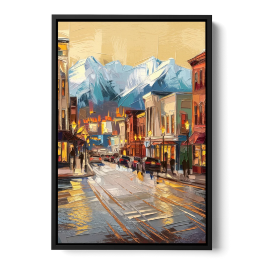 Anchorage Downtown Streets - Black Framed Canvas Wall Art - Front