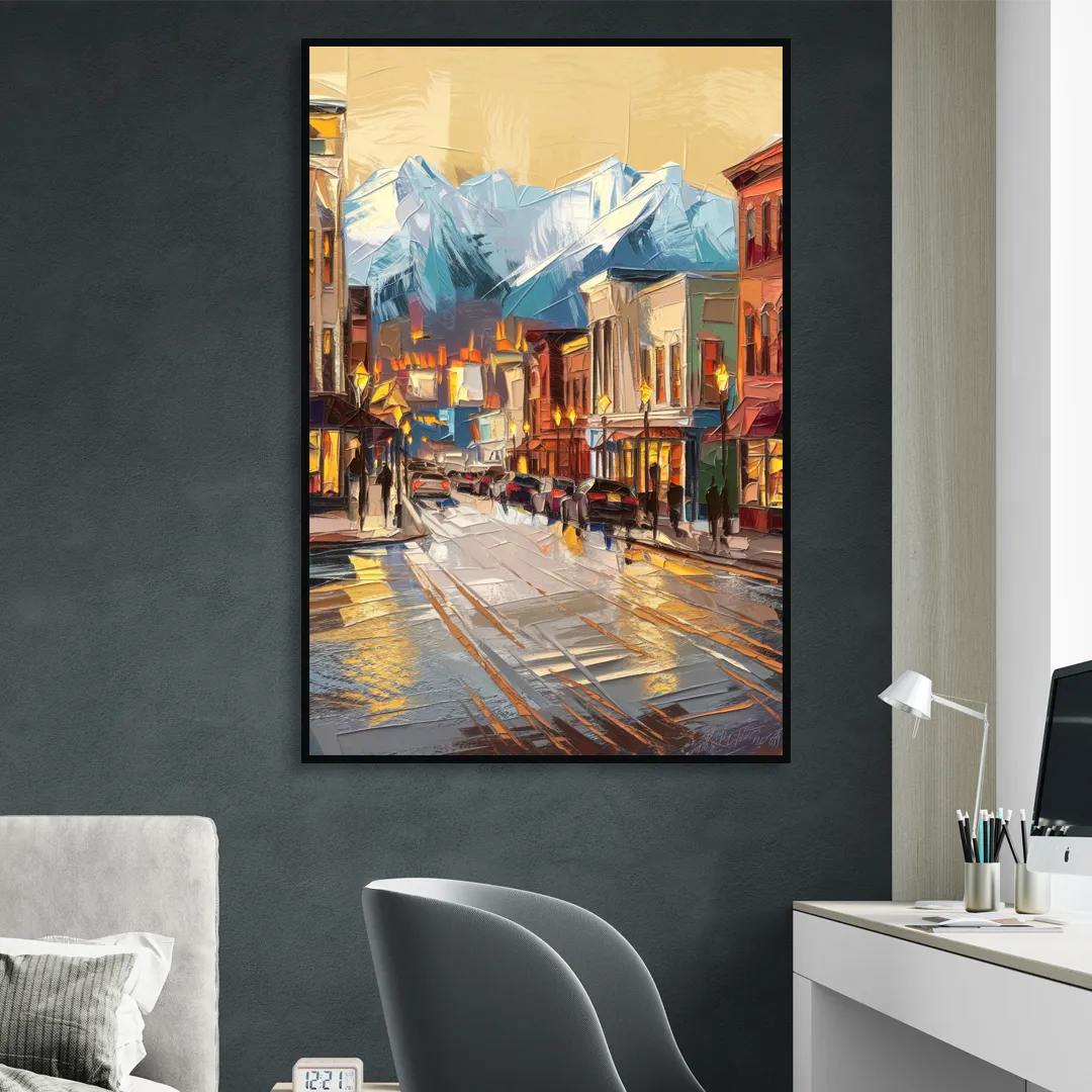 Anchorage Downtown Streets Living Room - Black Canvas Wall Art