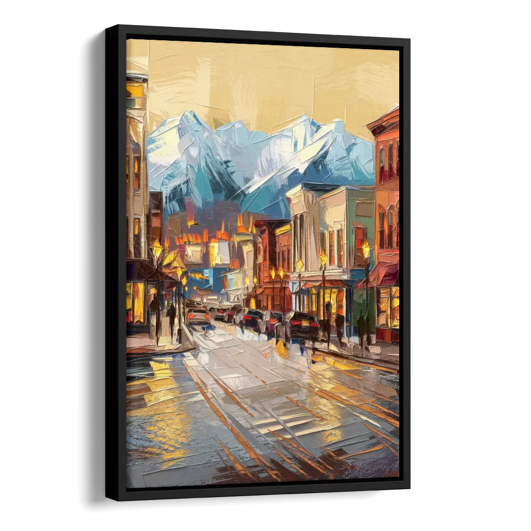 Anchorage Downtown Streets Side - Black Canvas Wall Art