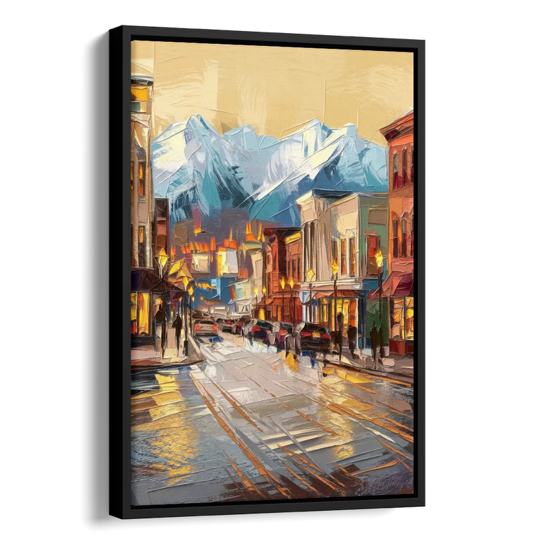 Anchorage Downtown Streets Side - Black Canvas Wall Art