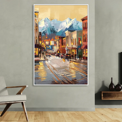 Anchorage Downtown Streets Living Room - White Canvas Wall Art