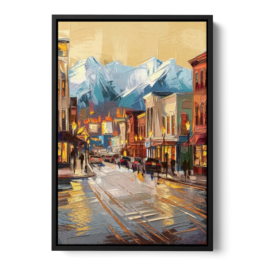 Anchorage Downtown Streets Front - Black Canvas Wall Art