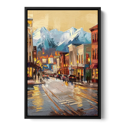 Anchorage Downtown Streets Front - Black Canvas Wall Art