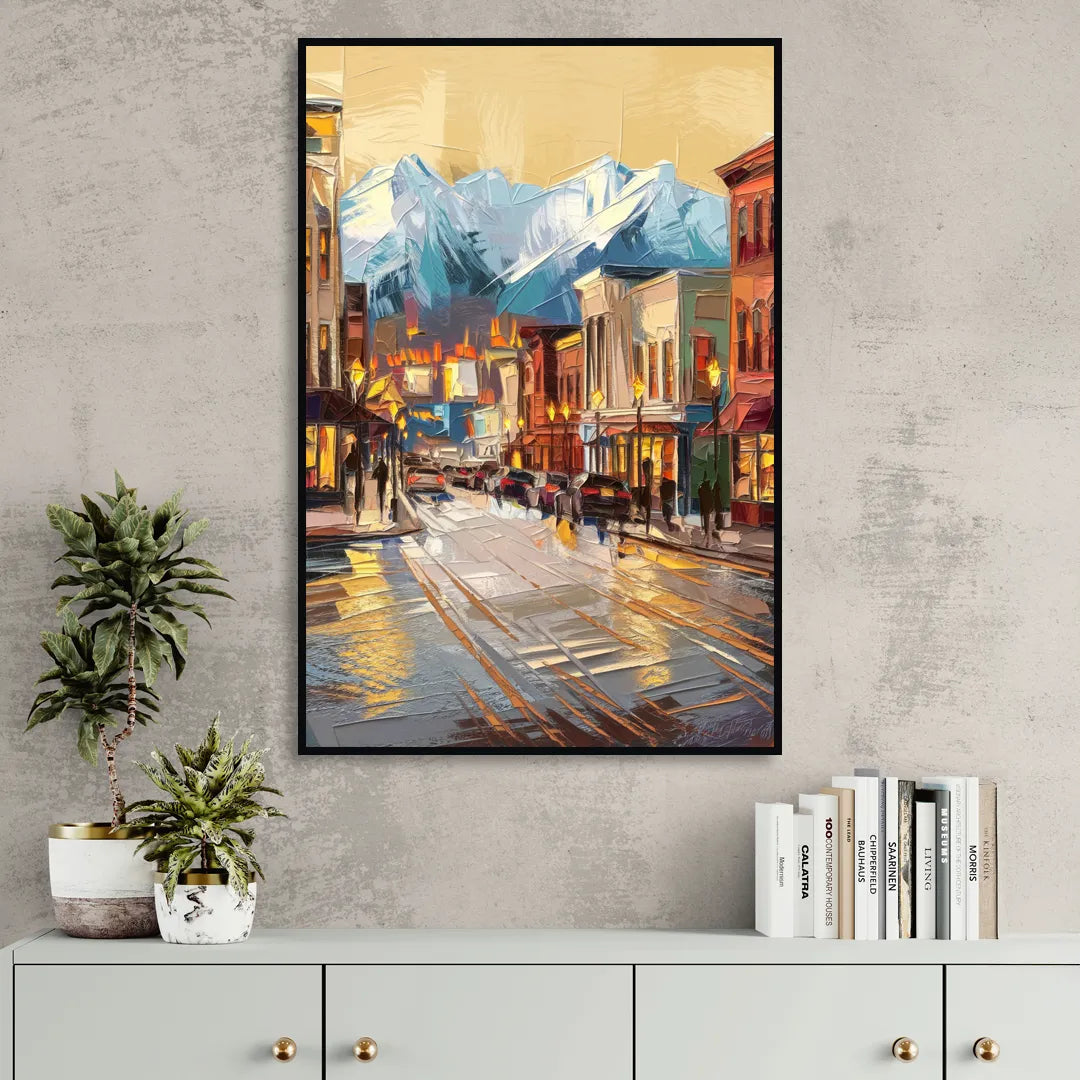 Anchorage Downtown Streets Sitting Room - Black Canvas Wall Art