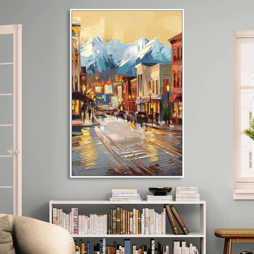 Anchorage Downtown Streets Sitting Room - White Canvas Wall Art