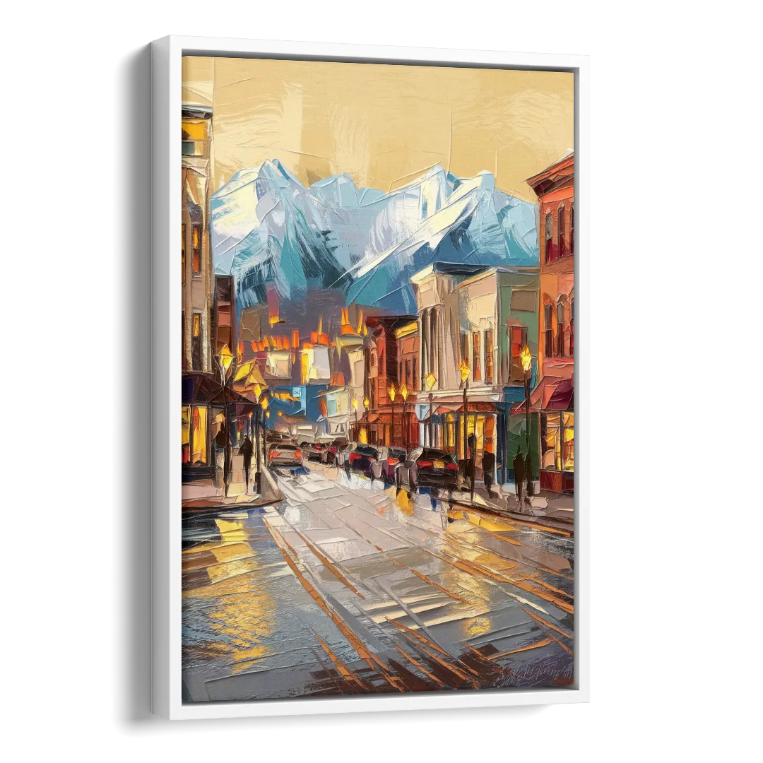 Anchorage Downtown Streets Side - White Canvas Wall Art