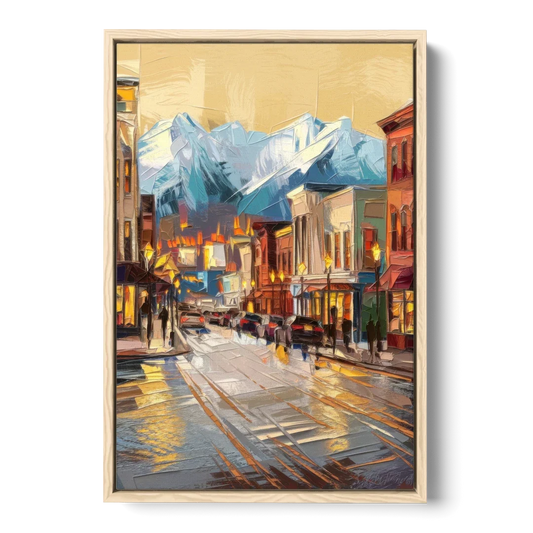 Anchorage Downtown Streets - Oak Framed Canvas Wall Art - Front