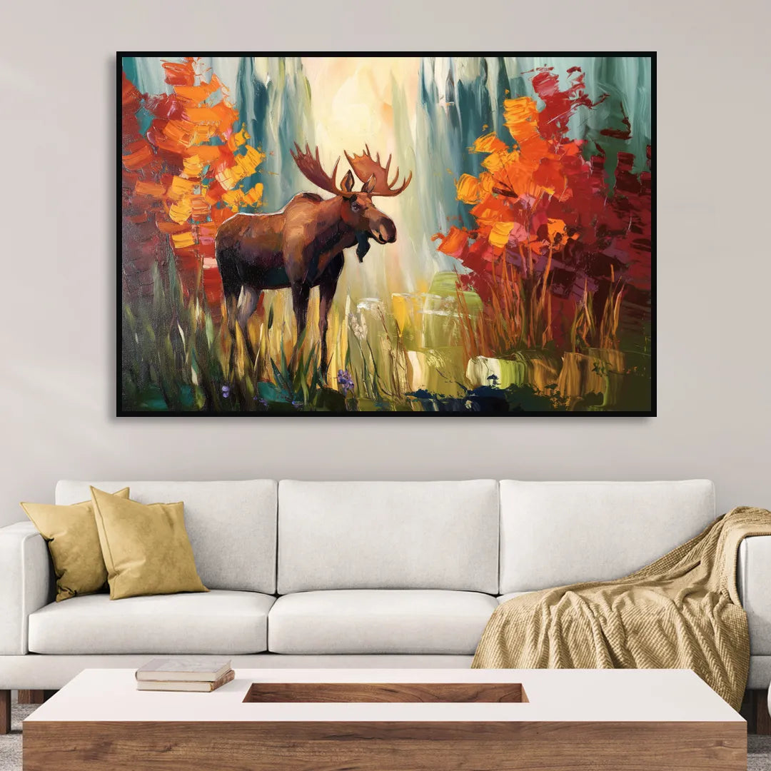 Anchorage Moose In The Wild Living Room - Black Canvas Wall Art