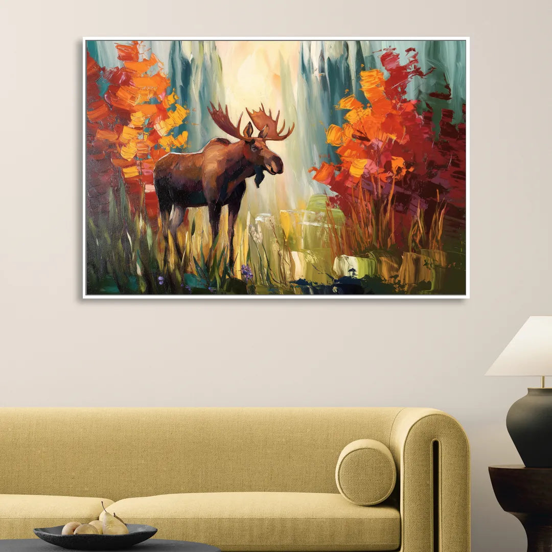 Anchorage Moose In The Wild Sitting Room - White Canvas Wall Art