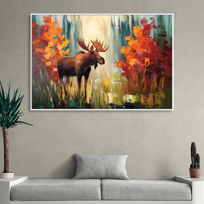 Anchorage Moose In The Wild Living Room - White Canvas Wall Art