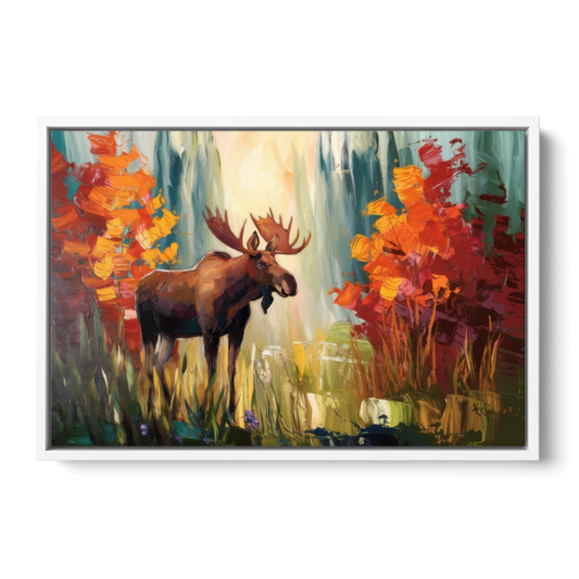 Anchorage Moose In The Wild - White Framed Canvas Wall Art - Front