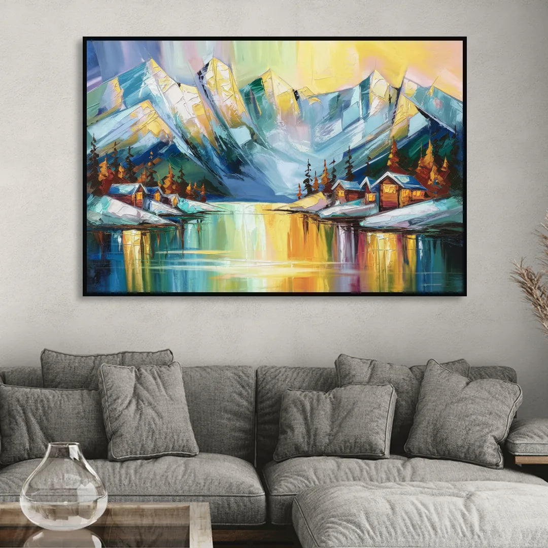 Anchorage Mountain Views Living Room - Black Canvas Wall Art