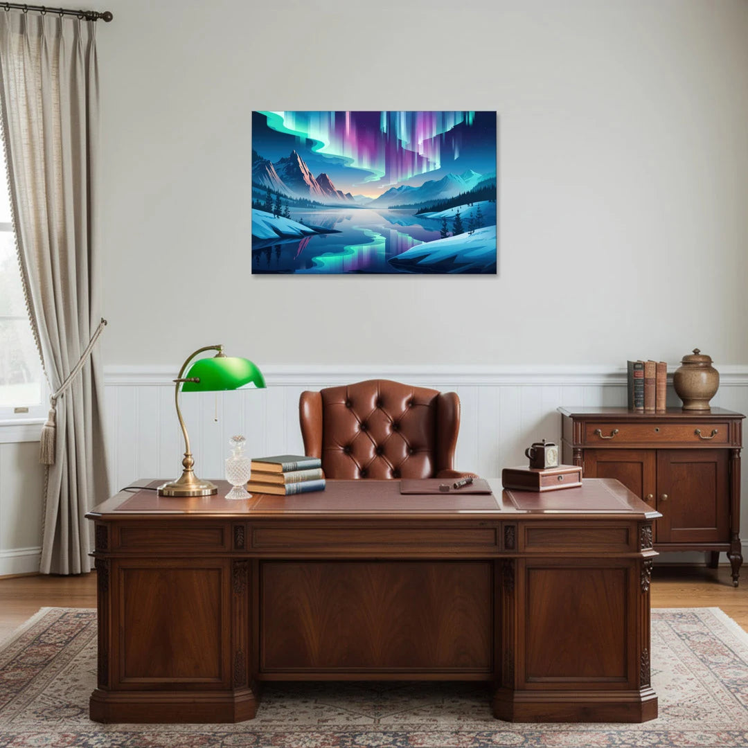 Anchorage Northern Lights Scene - Canvas Wall Art - Office - 36x24