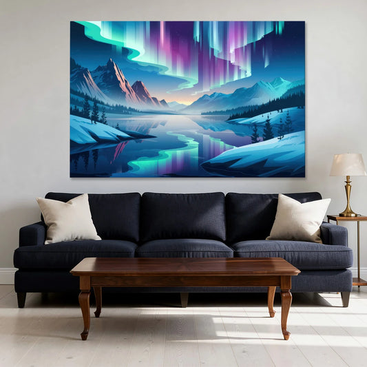 Anchorage Northern Lights Scene - Canvas Wall Art - Sofa - 60x40