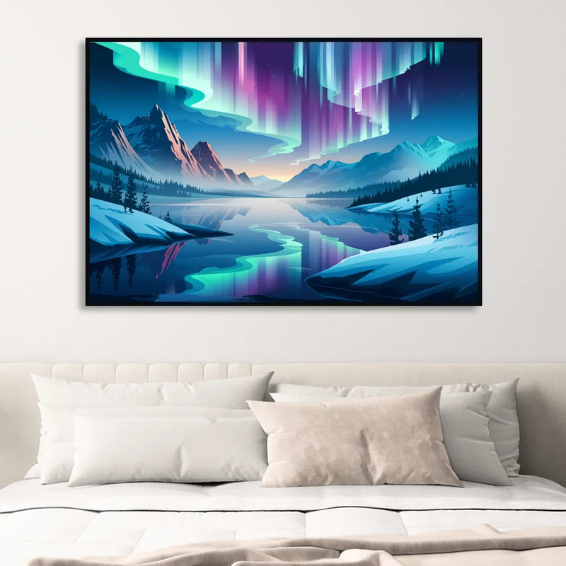 Anchorage Northern Lights Scene Sitting Room - Black Canvas Wall Art