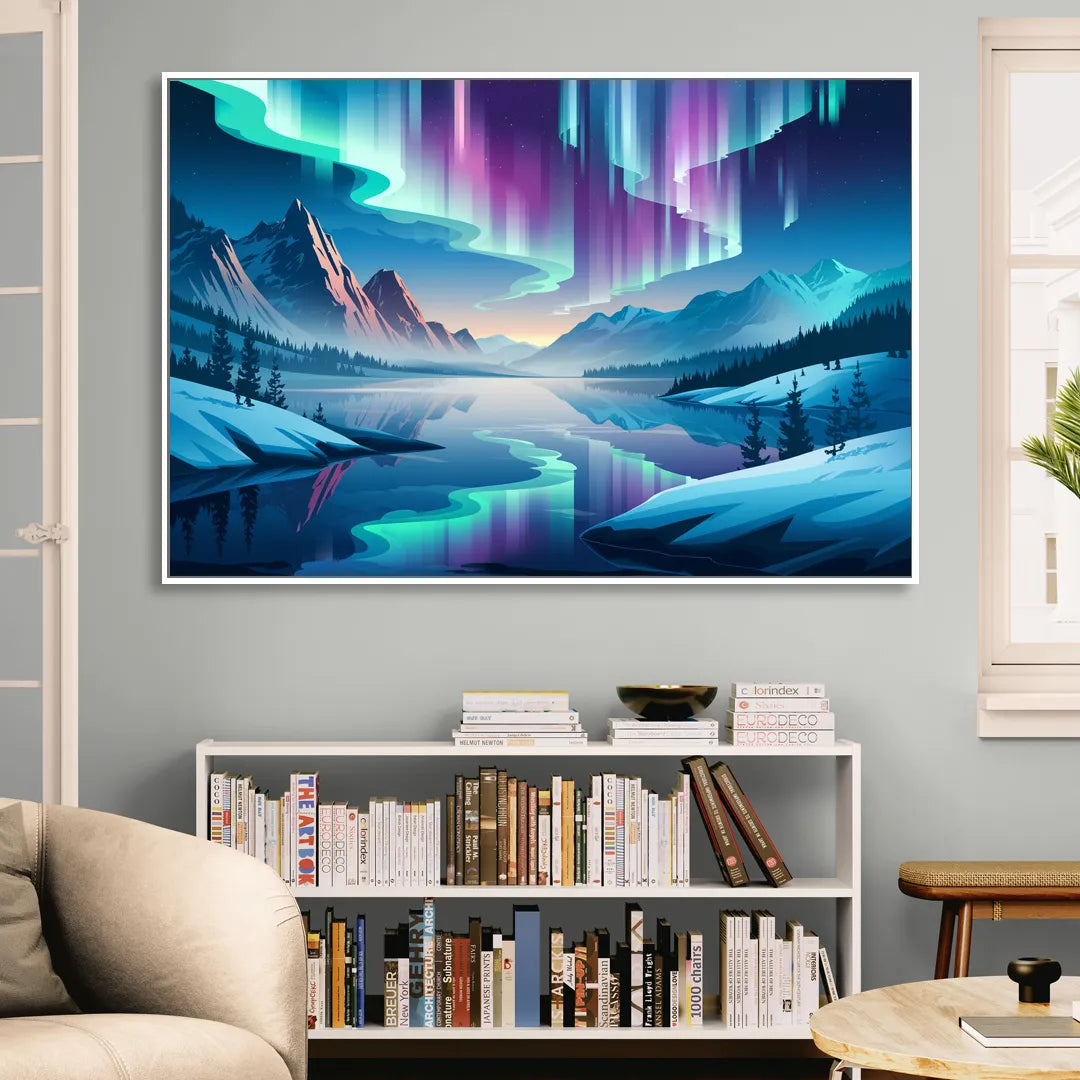 Anchorage Northern Lights Scene Sitting Room - White Canvas Wall Art
