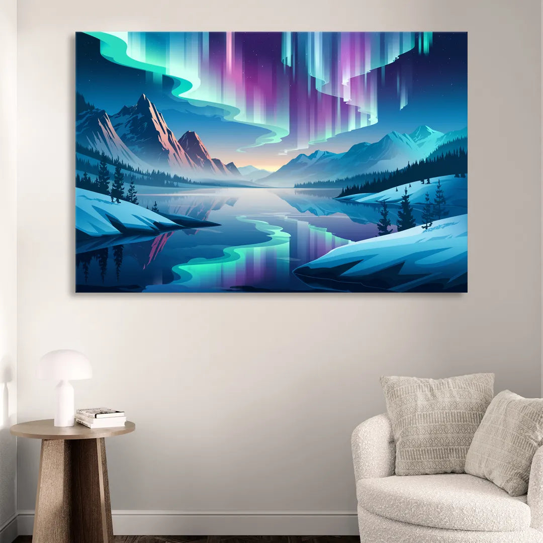 Anchorage Northern Lights Scene Living Room - Canvas Wall Art