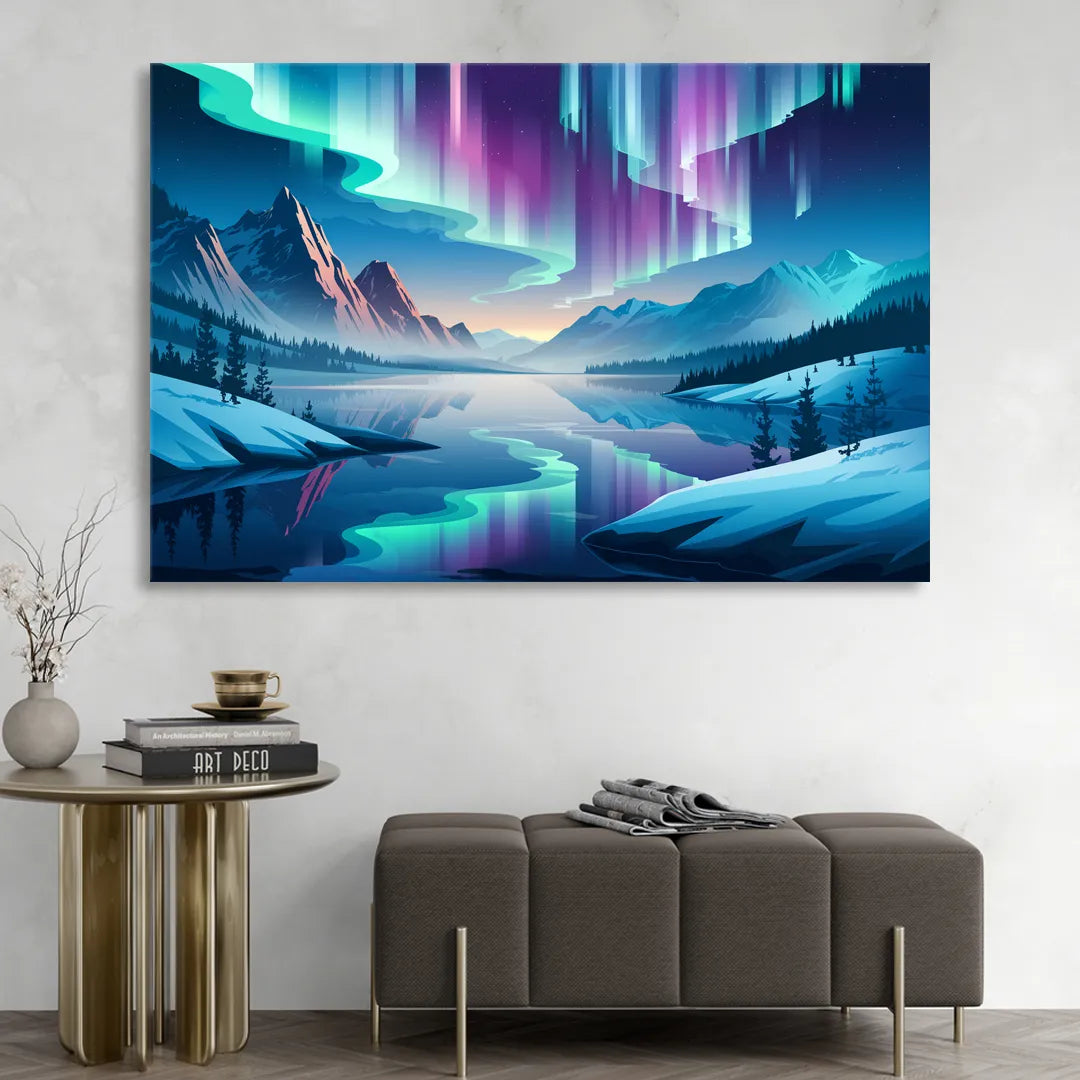 Anchorage Northern Lights Scene Sitting Room - Canvas Wall Art