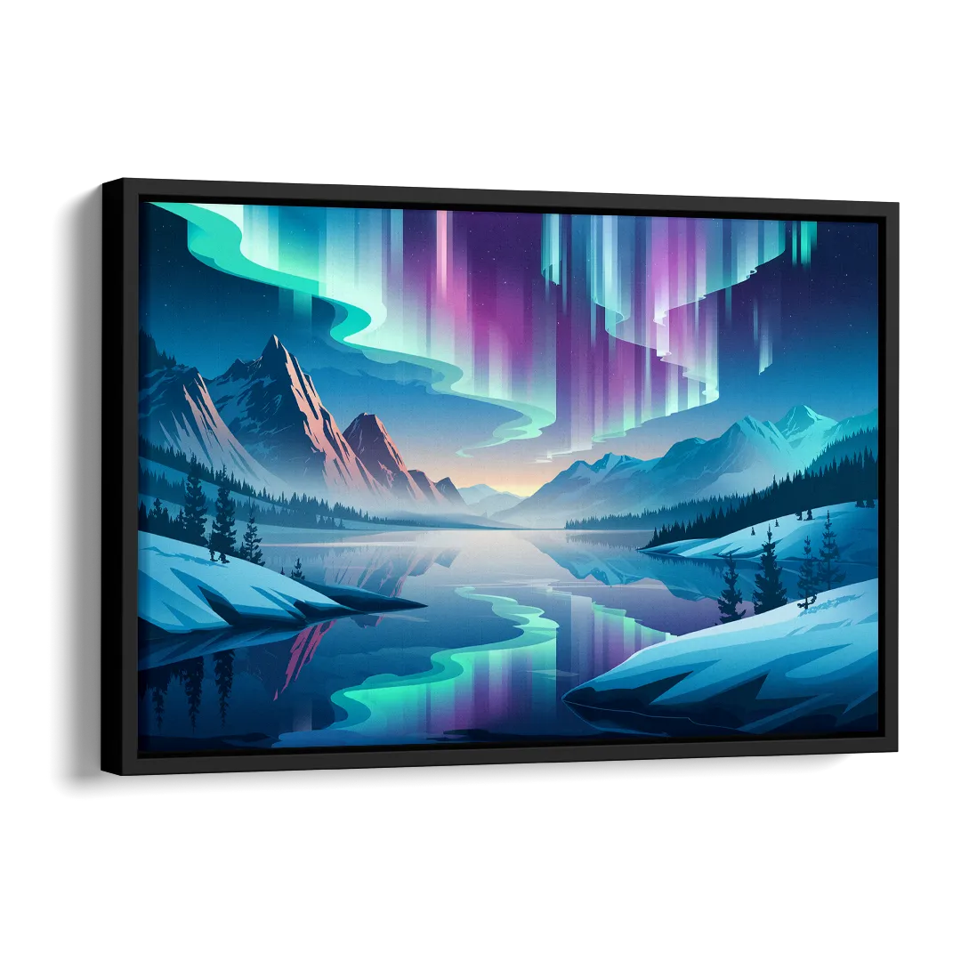 Anchorage Northern Lights Scene Side - Black Canvas Wall Art
