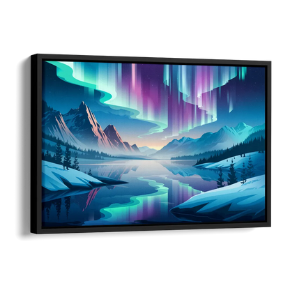 Anchorage Northern Lights Scene Side - Black Canvas Wall Art