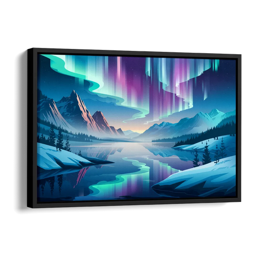 Anchorage Northern Lights Scene Side - Black Canvas Wall Art