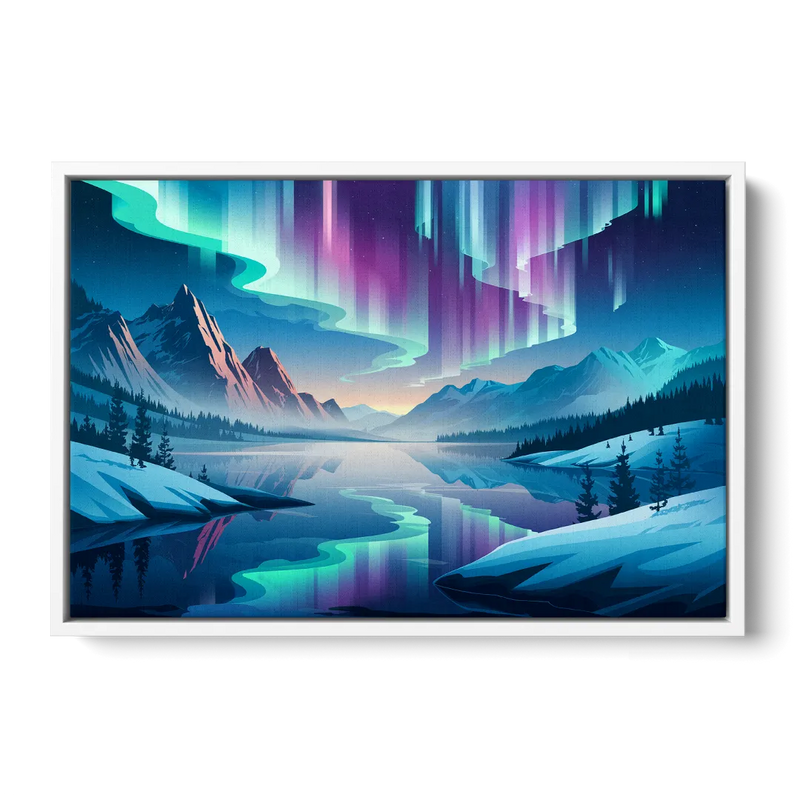 Anchorage Northern Lights Scene Front - White Canvas Wall Art