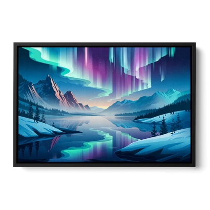 Anchorage Northern Lights Scene Front - Black Canvas Wall Art