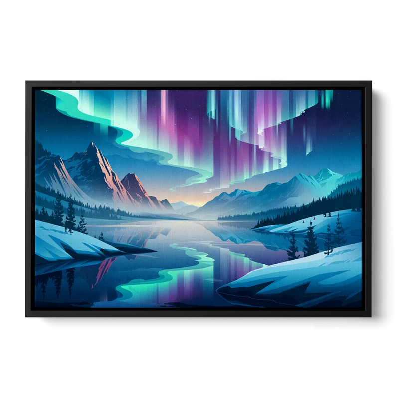 Anchorage Northern Lights Scene Front - Black Canvas Wall Art