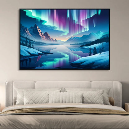 Anchorage Northern Lights Scene Living Room - Black Canvas Wall Art