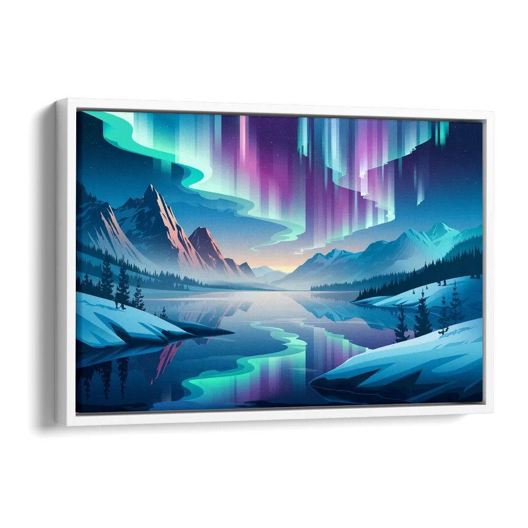 Anchorage Northern Lights Scene Side - White Canvas Wall Art