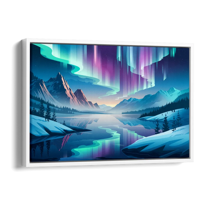 Anchorage Northern Lights Scene Side - White Canvas Wall Art
